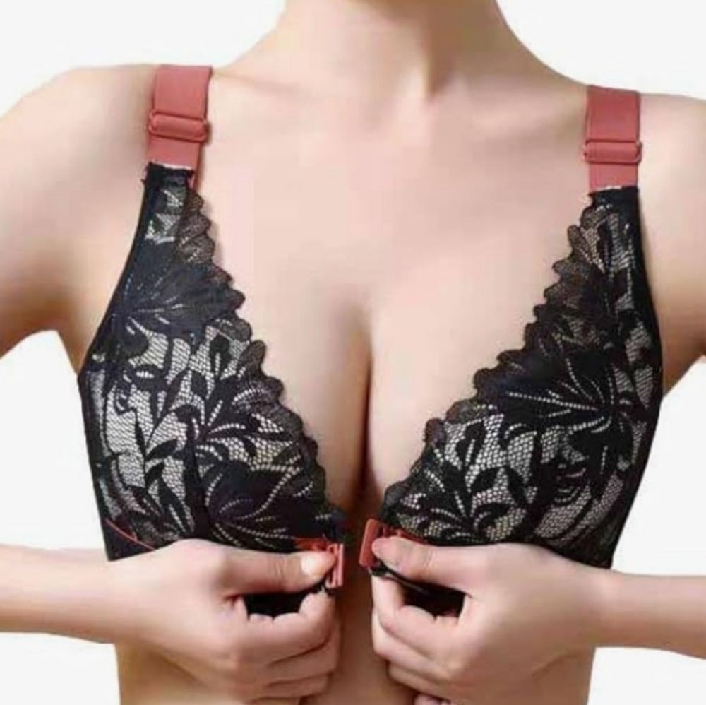 AORKU Front Closure Lace Plunge Wireless Bra Bralette, Sz XL